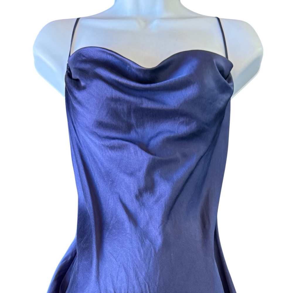 1999 Victoria’s Secret Silk Blue Navy Draped Cowl Vintage Maxi Gown Slip Dress L - Picture 5 of 9
